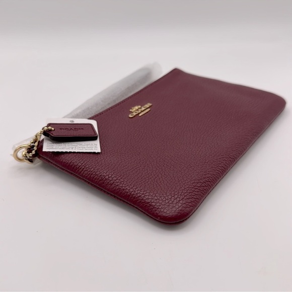 Coach Women's Polished Pebble Leather Small Zip-Top Wristlet Deep Berry NWT - Picture 6 of 9